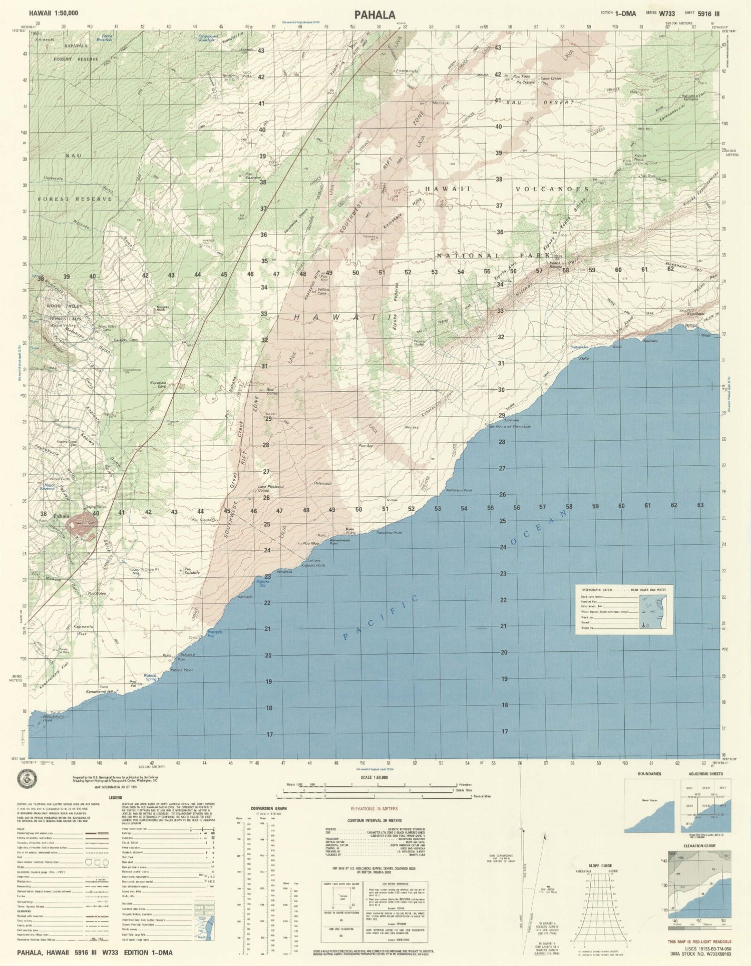 Pahala Hawaii Military 1:50,000 Map