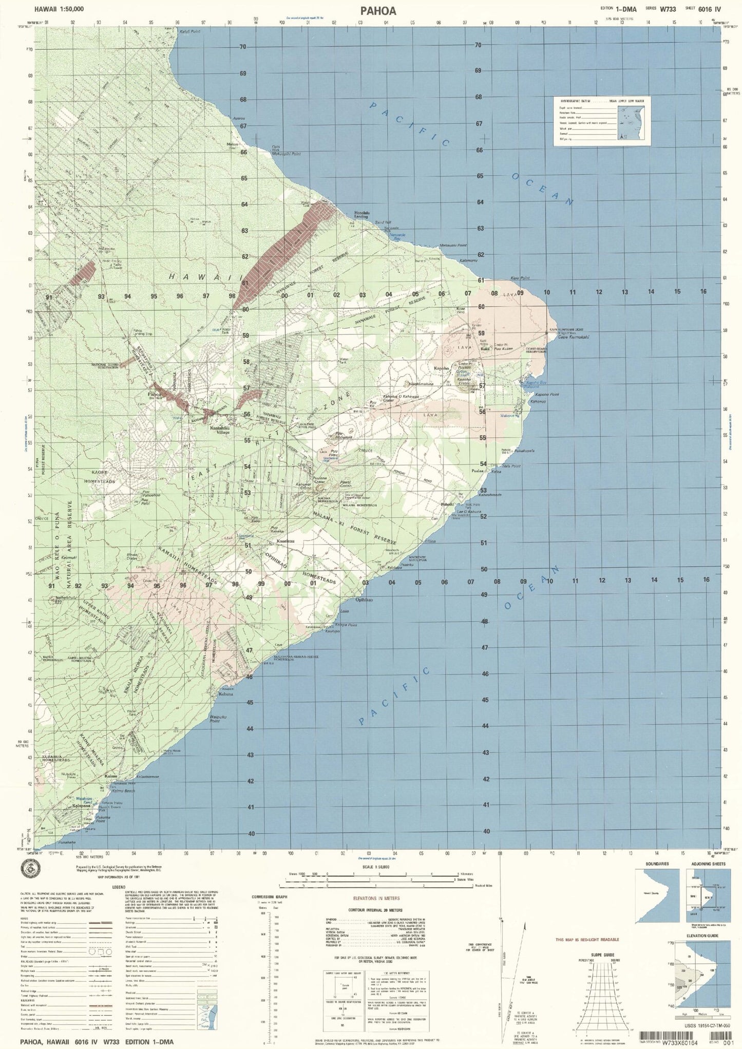 Pahoa Hawaii Military 1:50,000 Map