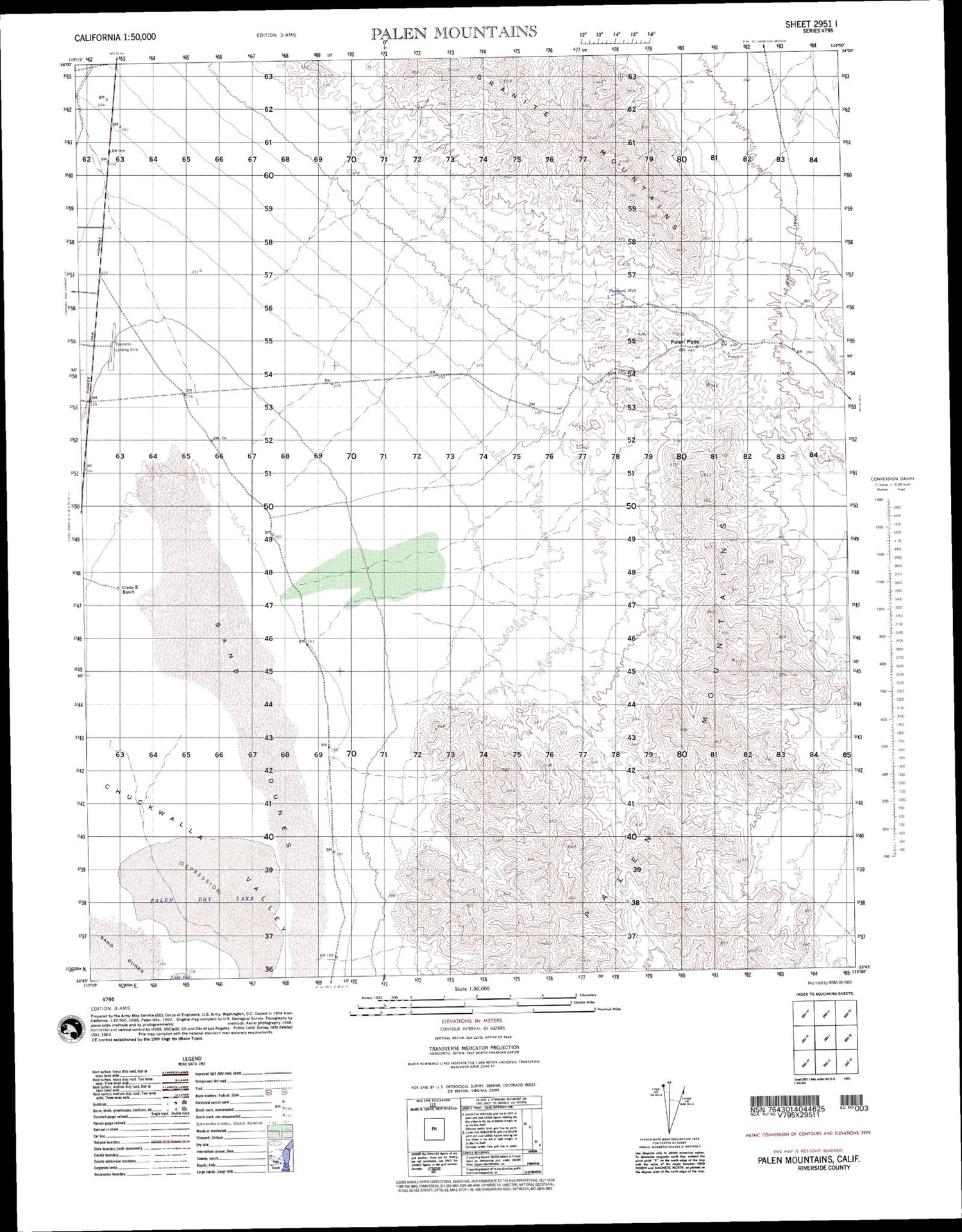 Palen Mountains California Military 1:50,000 Map