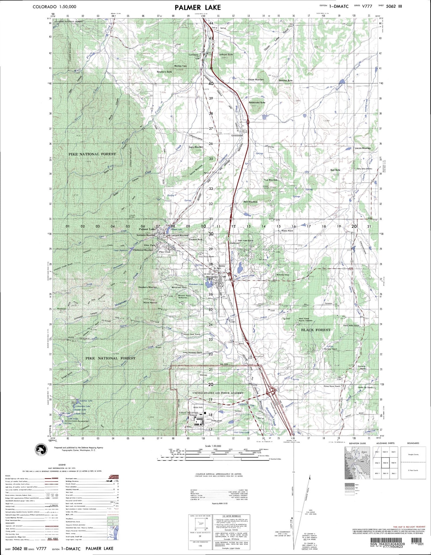 Palmer Lake Colorado Military 1:50,000 Map