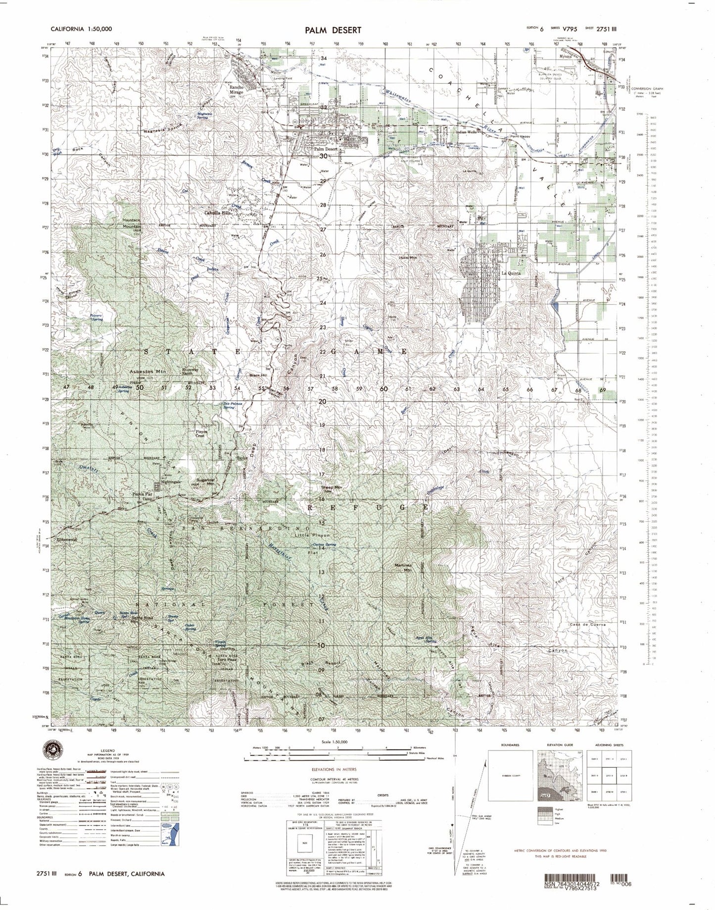 Palm Desert California Military 1:50,000 Map