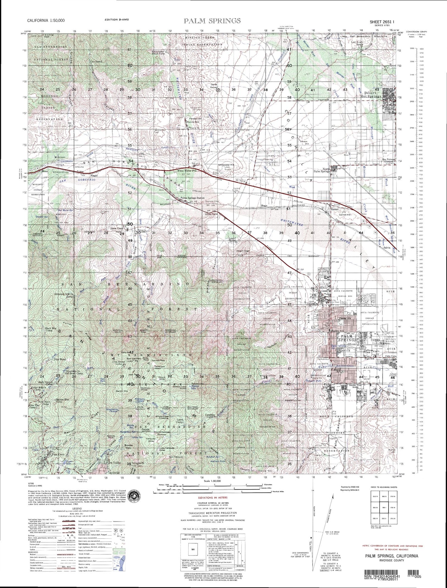 Palm Springs California Military 1:50,000 Map