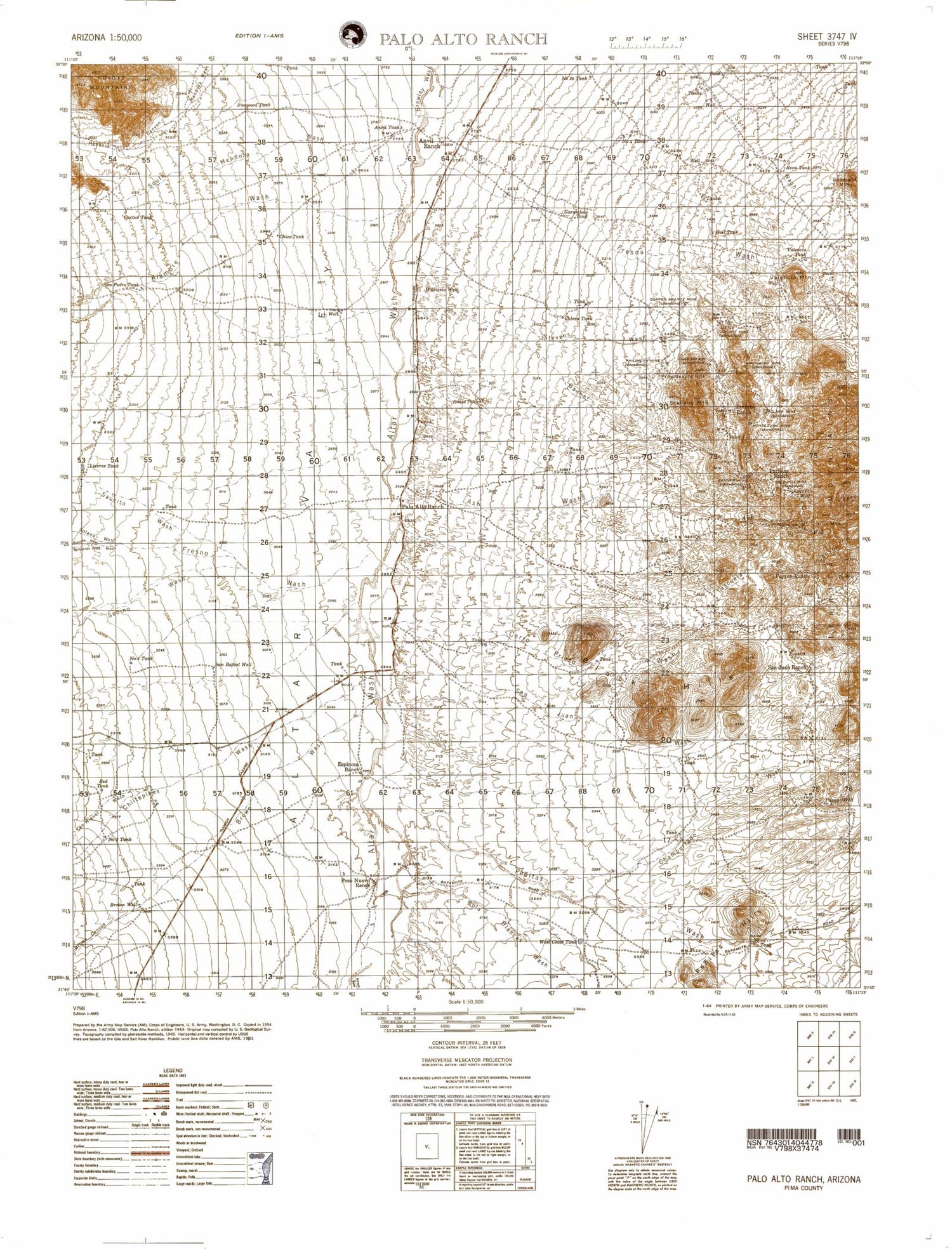 Palo Alto Ranch Arizona Military 1:50,000 Map