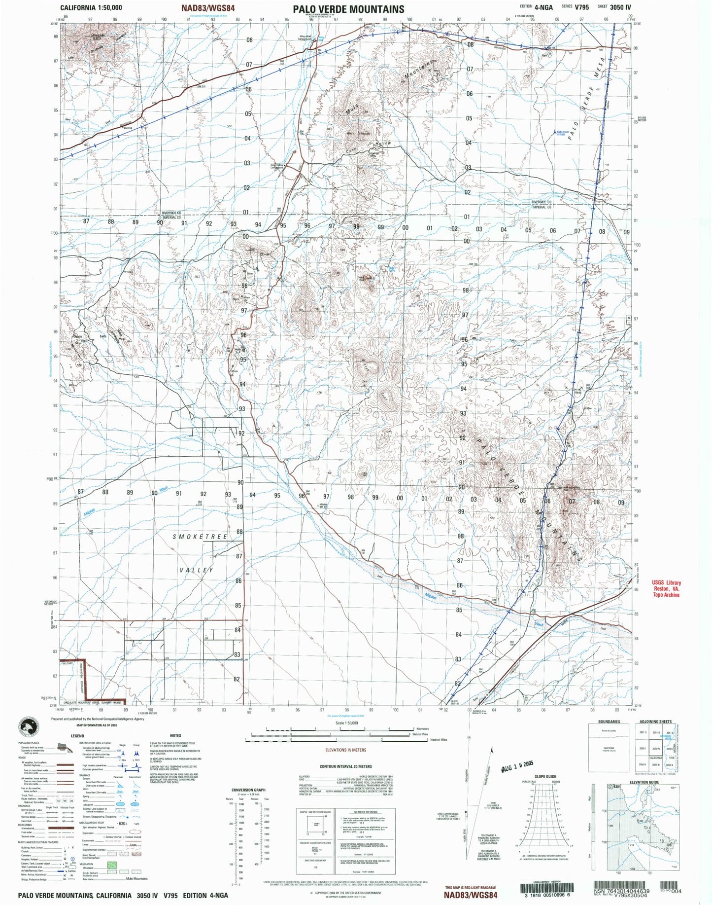 Palo Verde Mountains California Military 1:50,000 Map