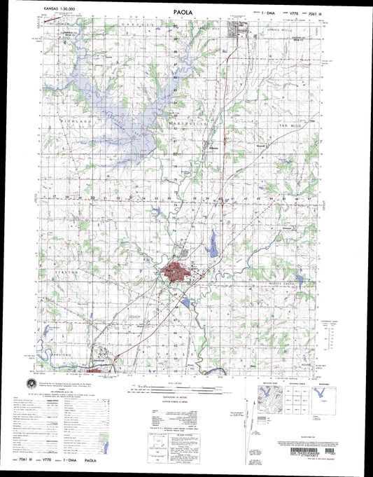 Paola Kansas Military 1:50,000 Map