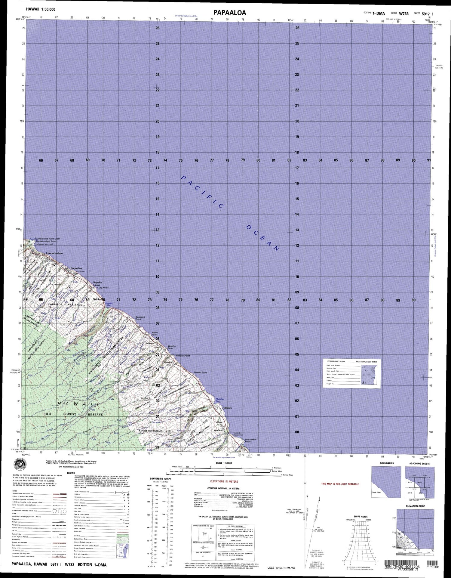 Papaaloa Hawaii Military 1:50,000 Map