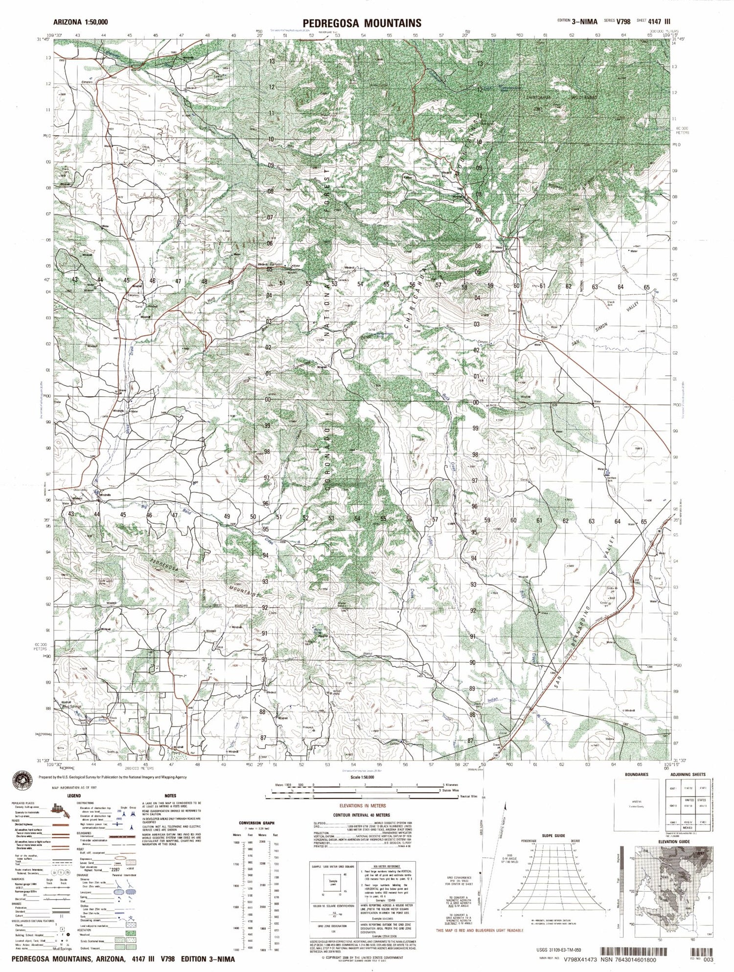 Pedregosa Mountains Arizona Military 1:50,000 Map