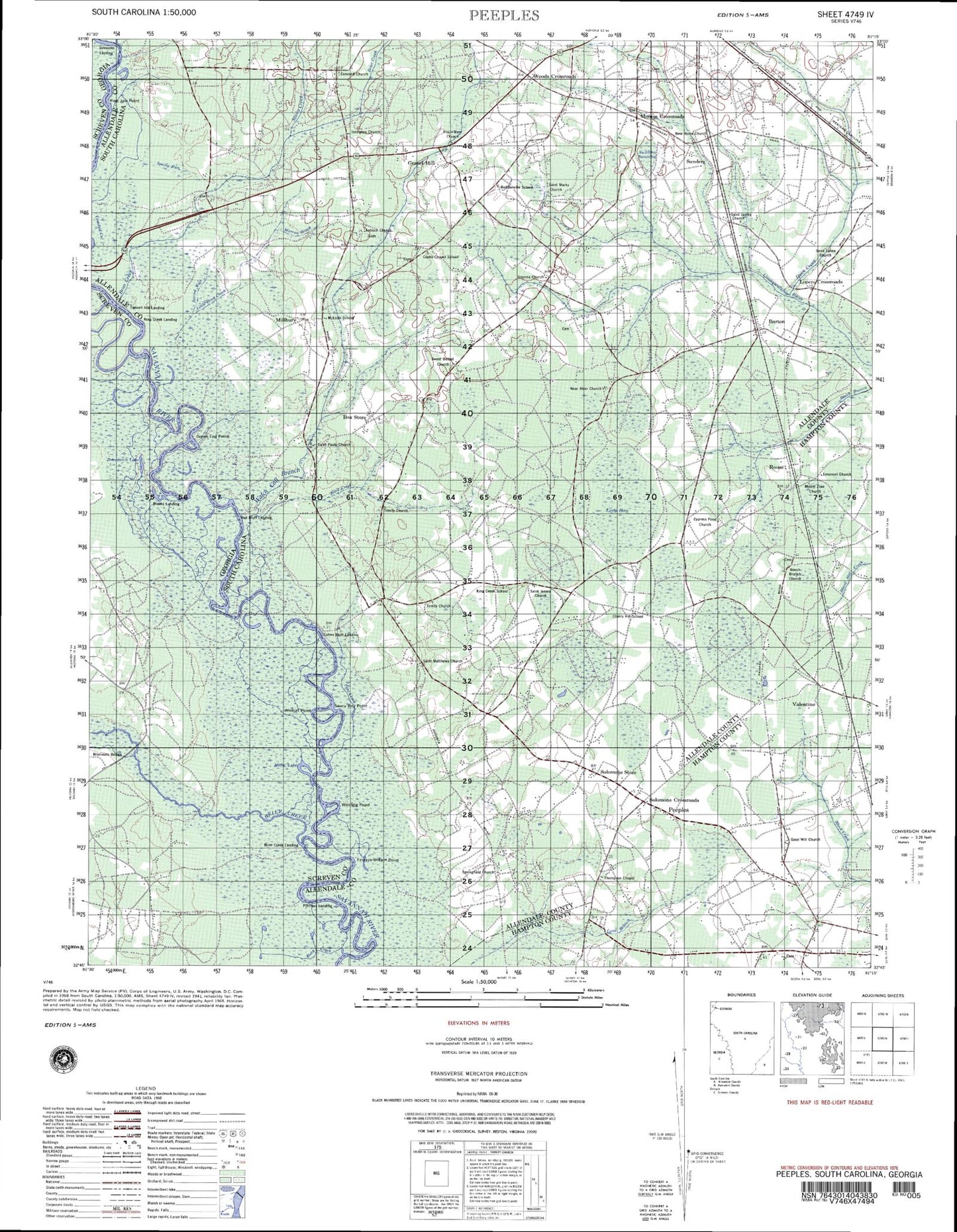 Peeples South Carolina Military 1:50,000 Map