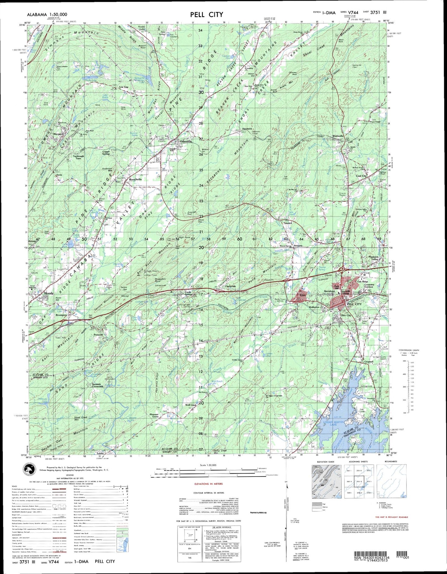 Pell City Alabama Military 1:50,000 Map