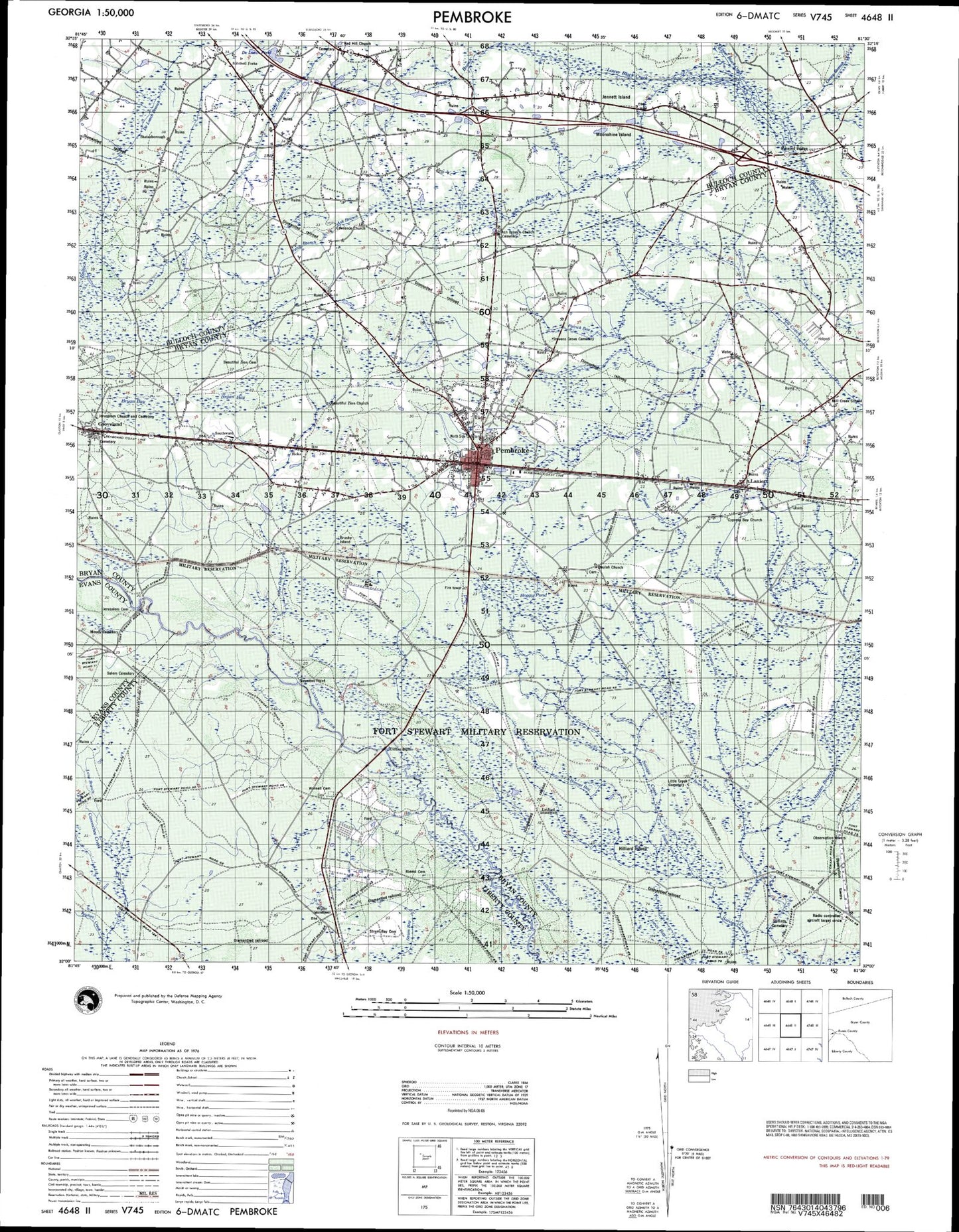 Pembroke Georgia Military 1:50,000 Map