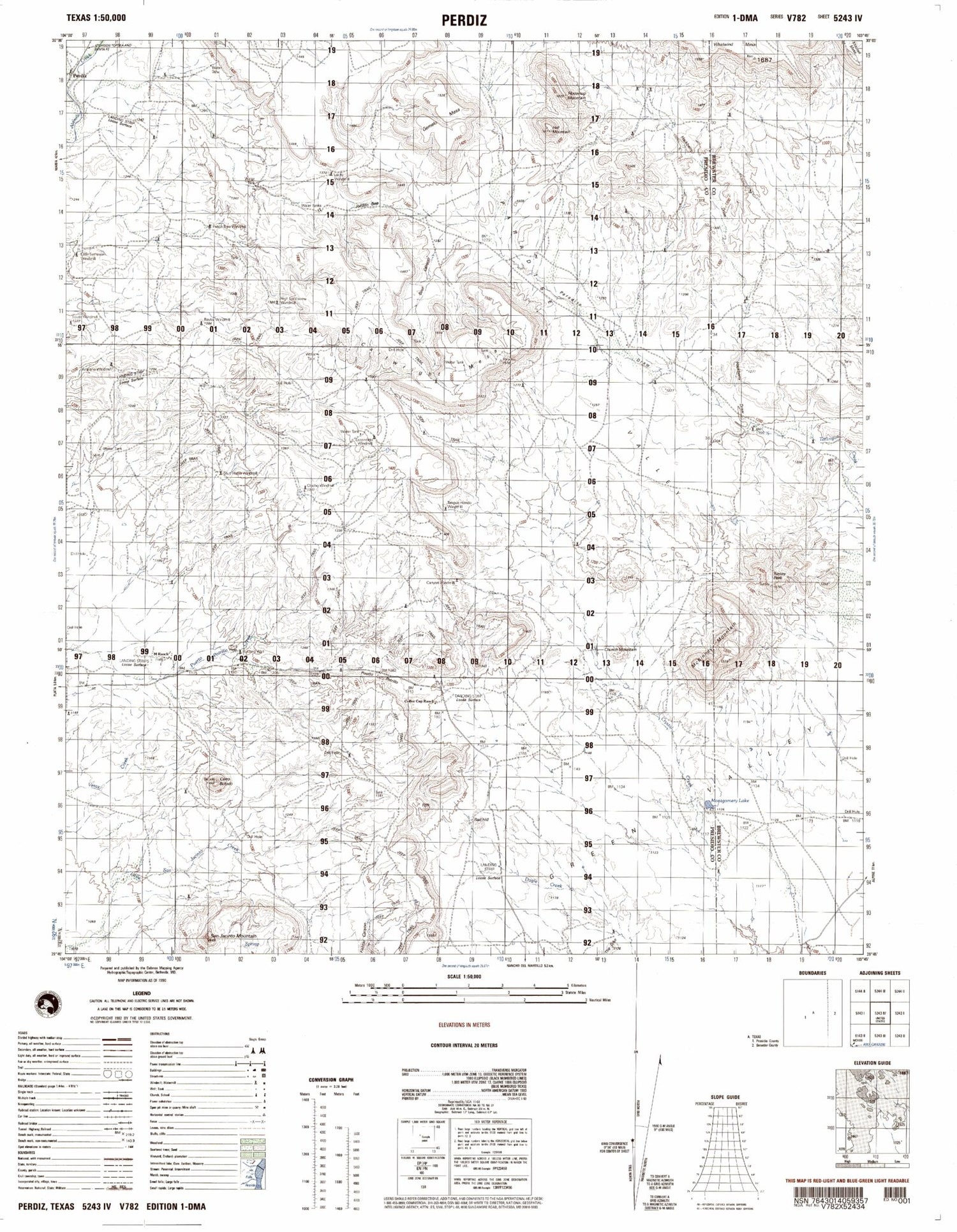 Perdiz Texas Military 1:50,000 Map