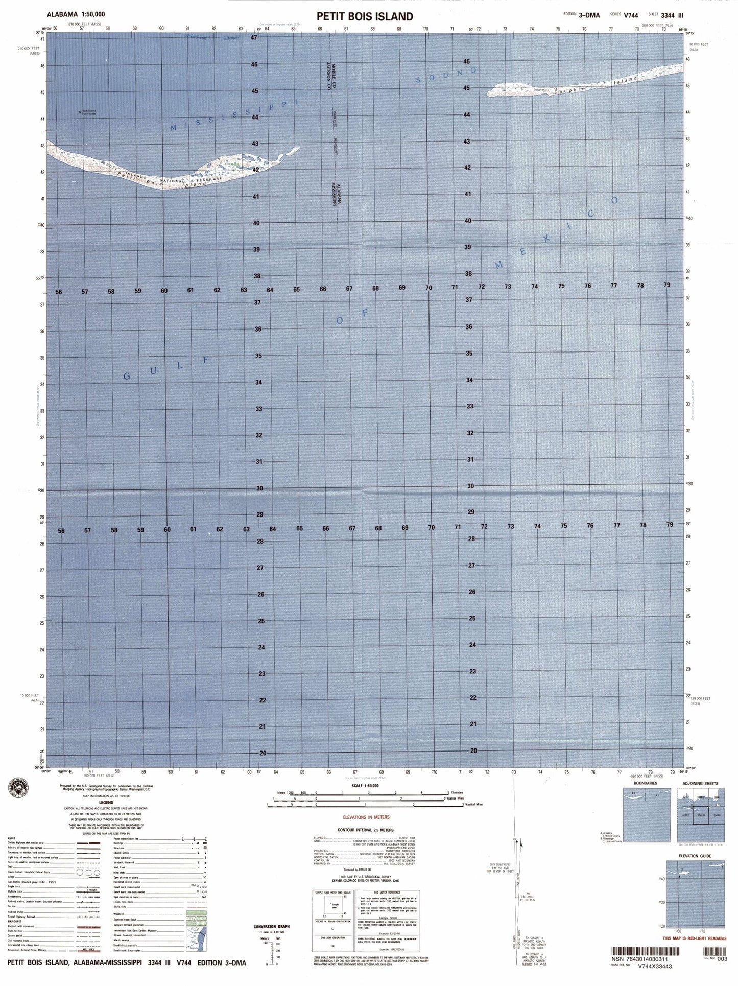 Petit Bois Island Alabama Military 1:50,000 Map