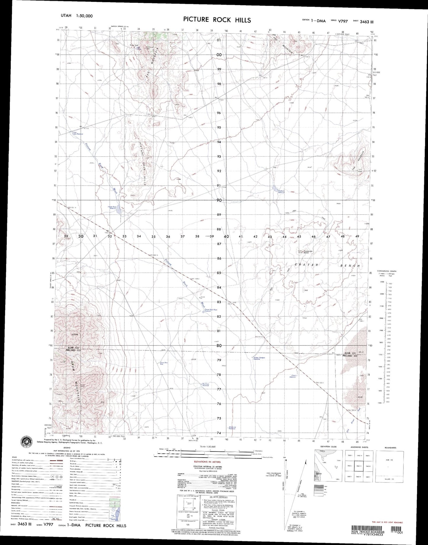 Picture Rock Hills Utah Military 1:50,000 Map