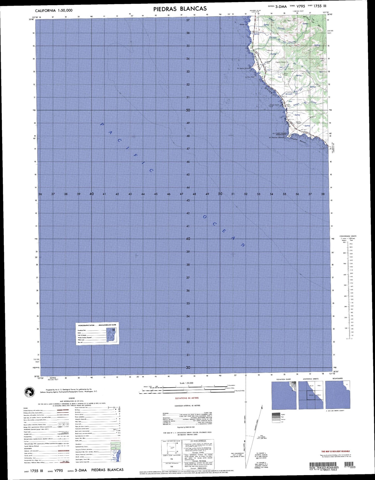 Piedras Blancas California Military 1:50,000 Map