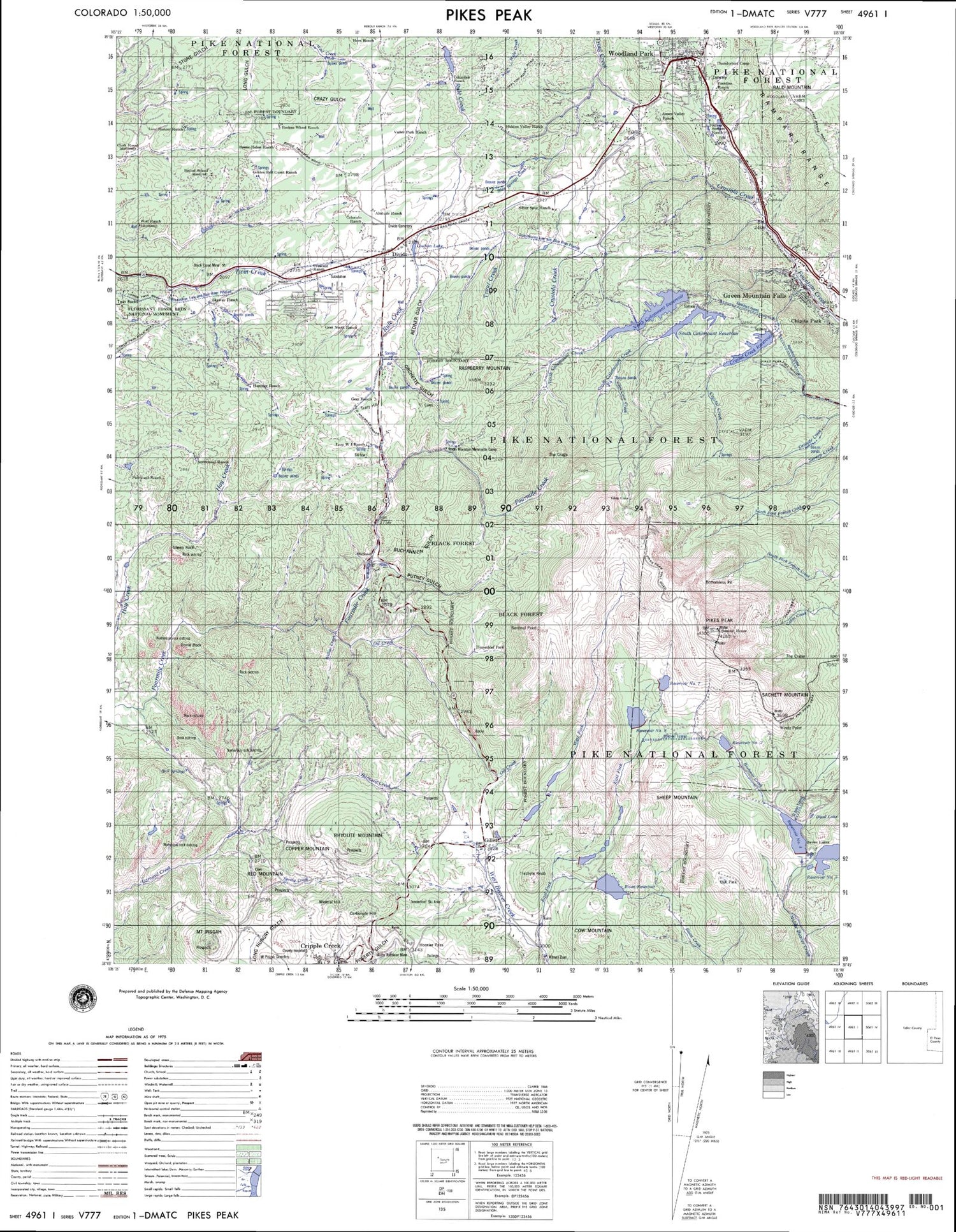 Pikes Peak Colorado Military 1:50,000 Map