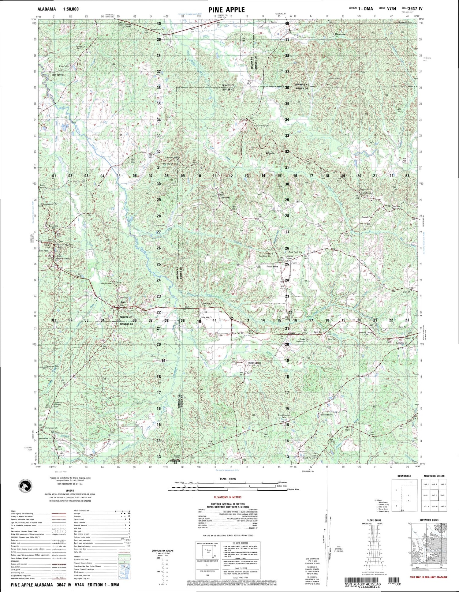 Pine Apple Alabama Military 1:50,000 Map