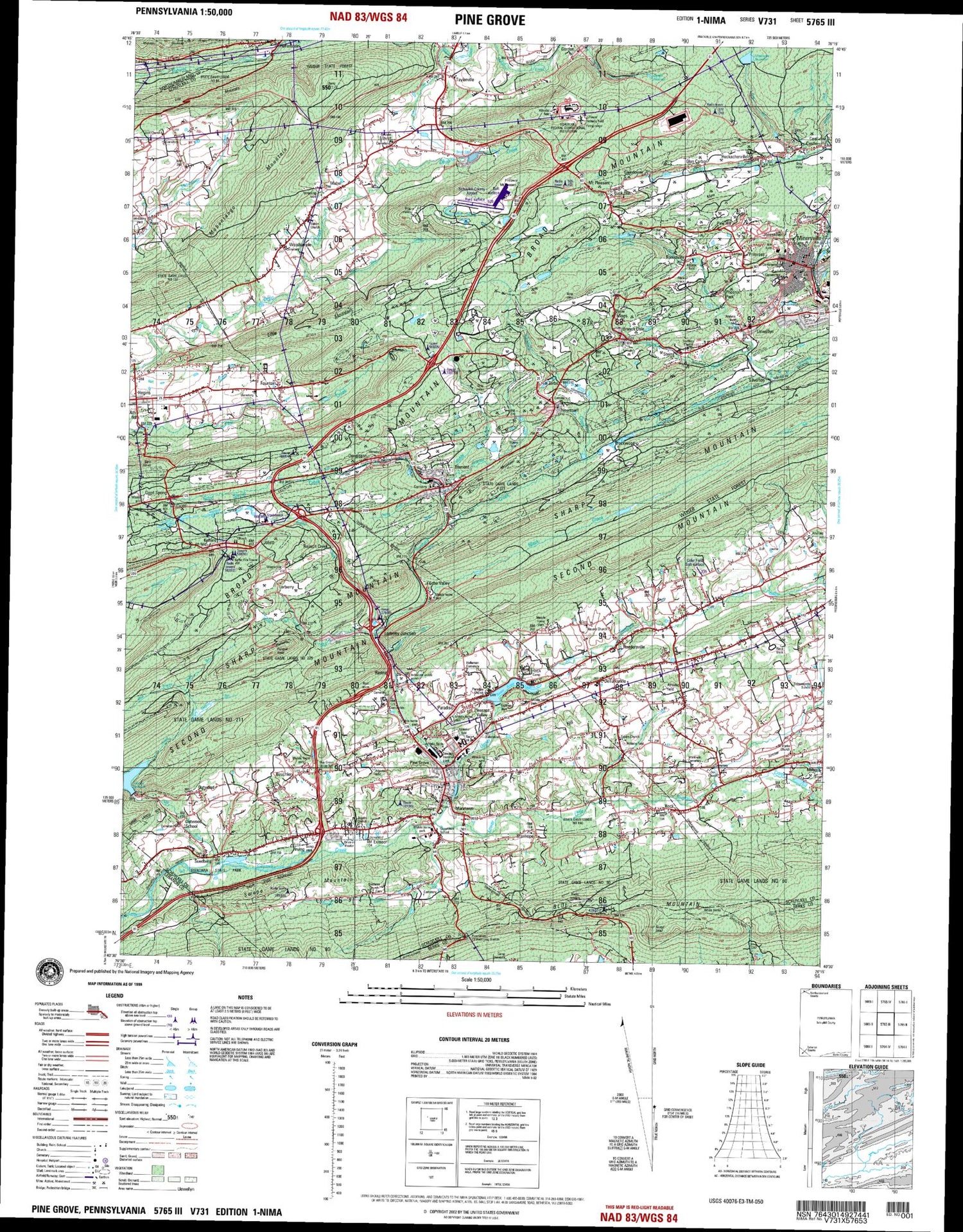 Pine Grove Pennsylvania Military 1:50,000 Map