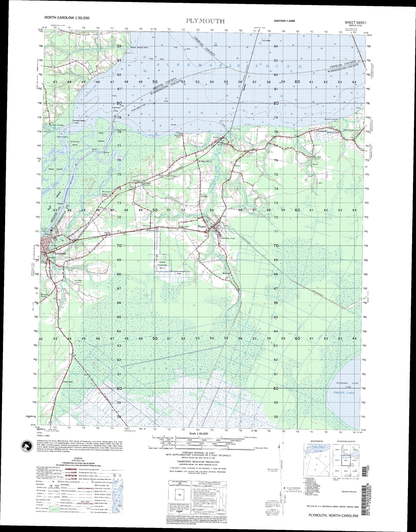 Plymouth North Carolina Military 1:50,000 Map