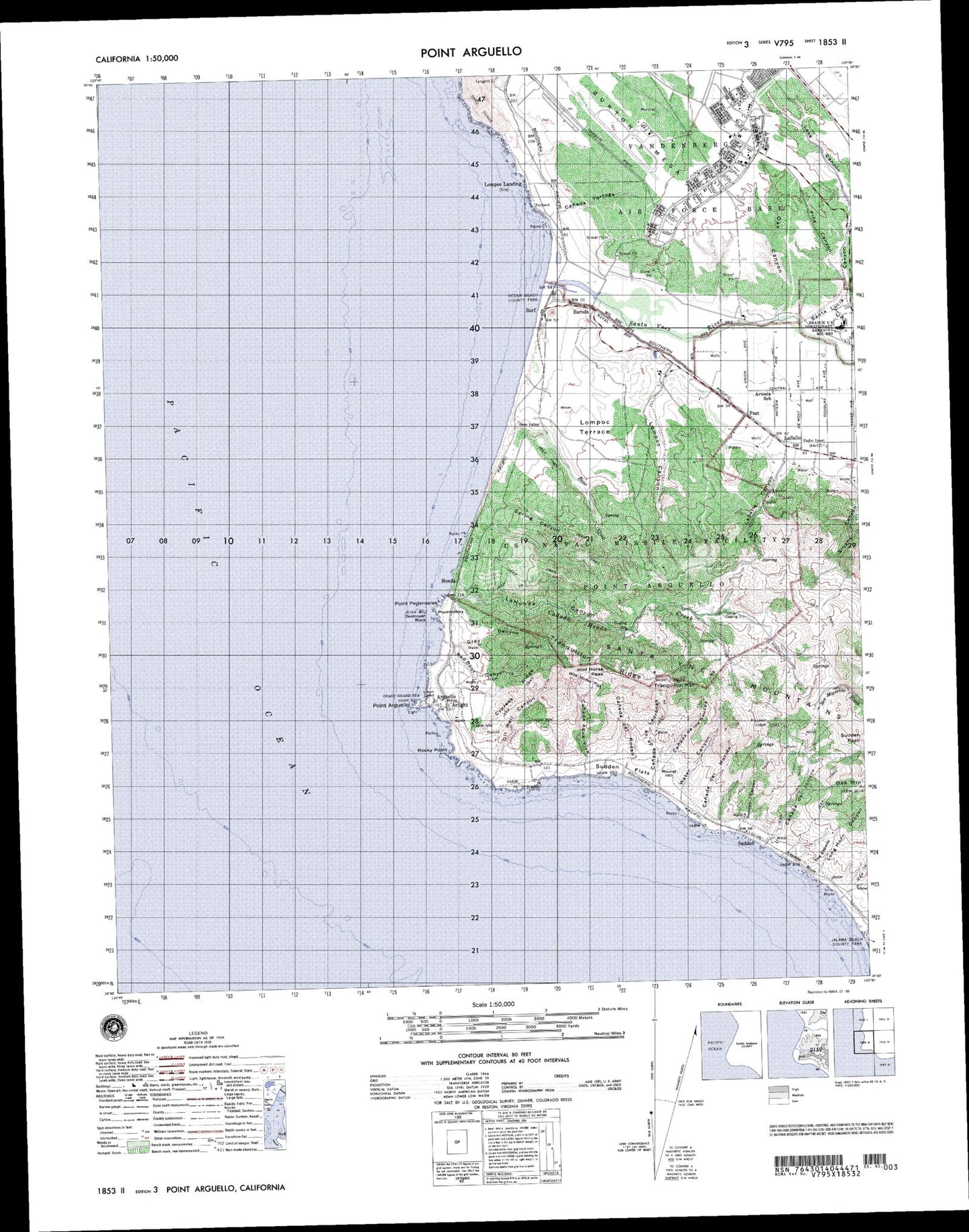 Point Arguello California Military 1:50,000 Map