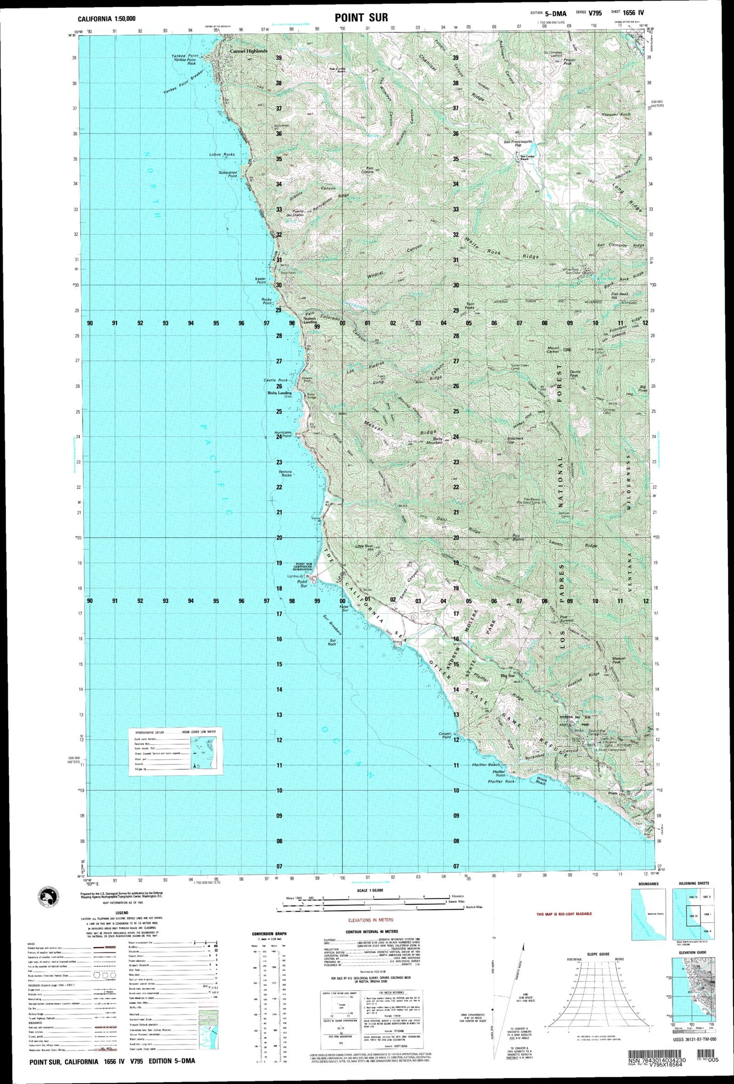 Point Sur California Military 1:50,000 Map