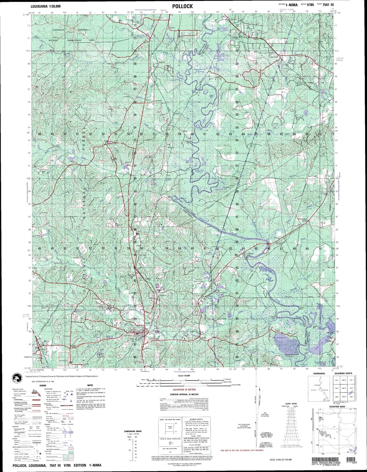 Pollock Louisiana Military 1:50,000 Map