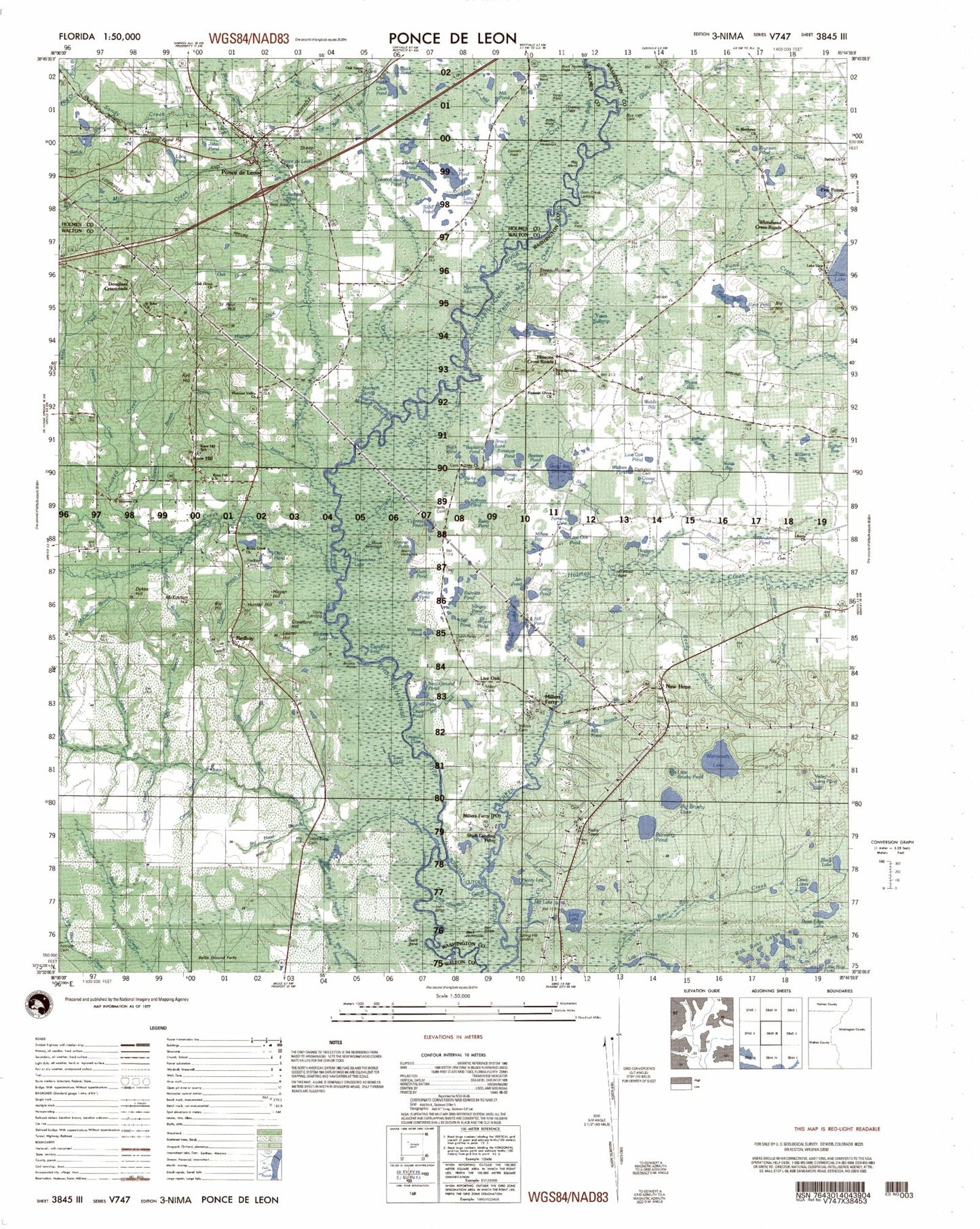 Ponce De Leon Florida Military 1:50,000 Map