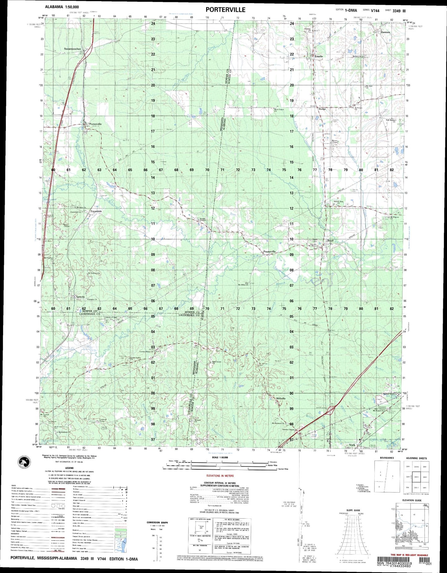 Porterville Mississippi Military 1:50,000 Map