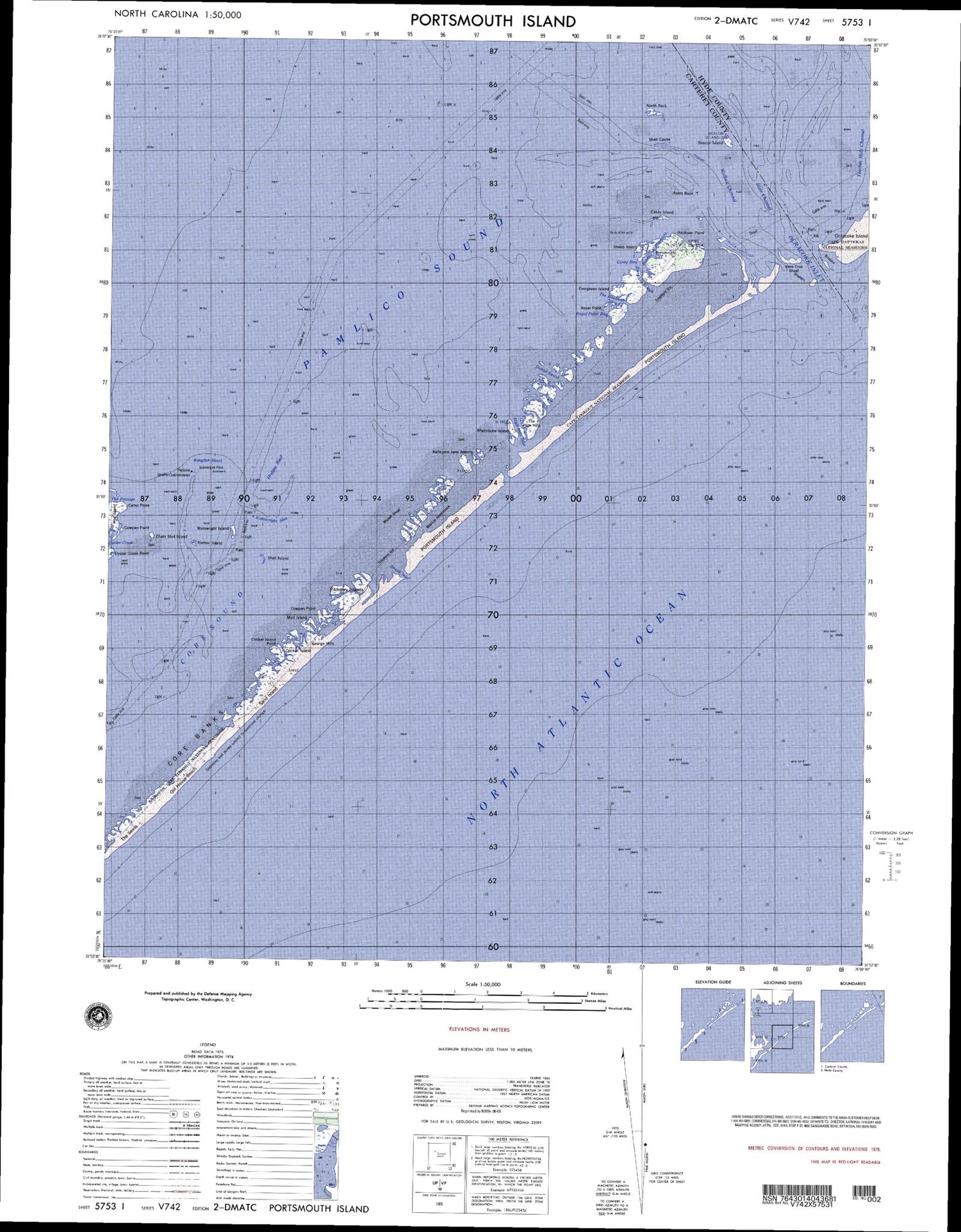 Portsmouth Island North Carolina Military 1:50,000 Map