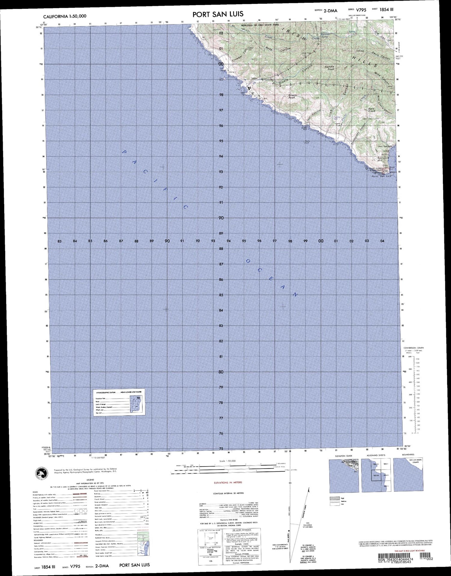 Port San Luis California Military 1:50,000 Map