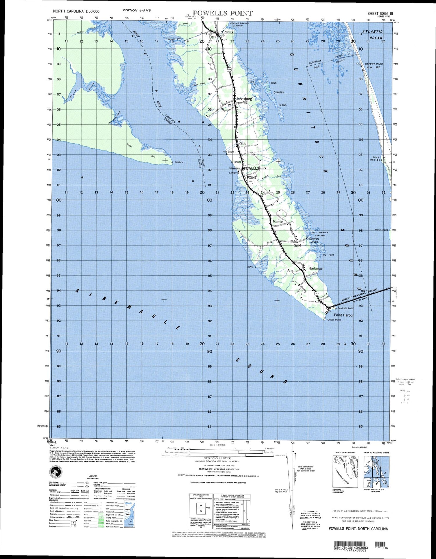 Powells Point North Carolina Military 1:50,000 Map