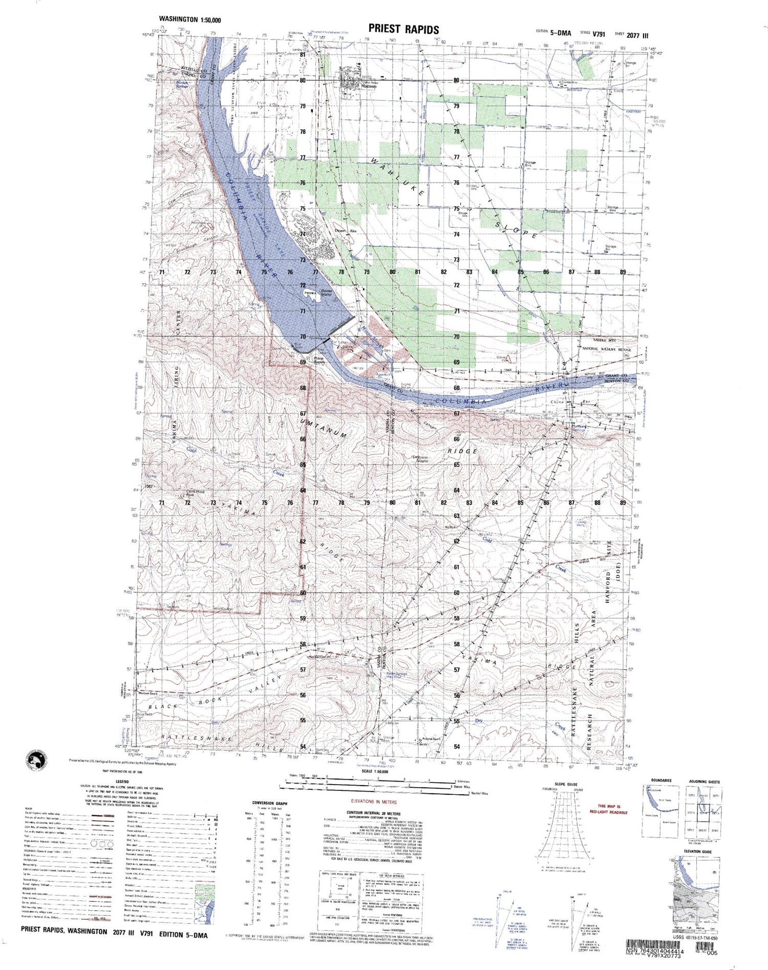 Priest Rapids Washington Military 1:50,000 Map