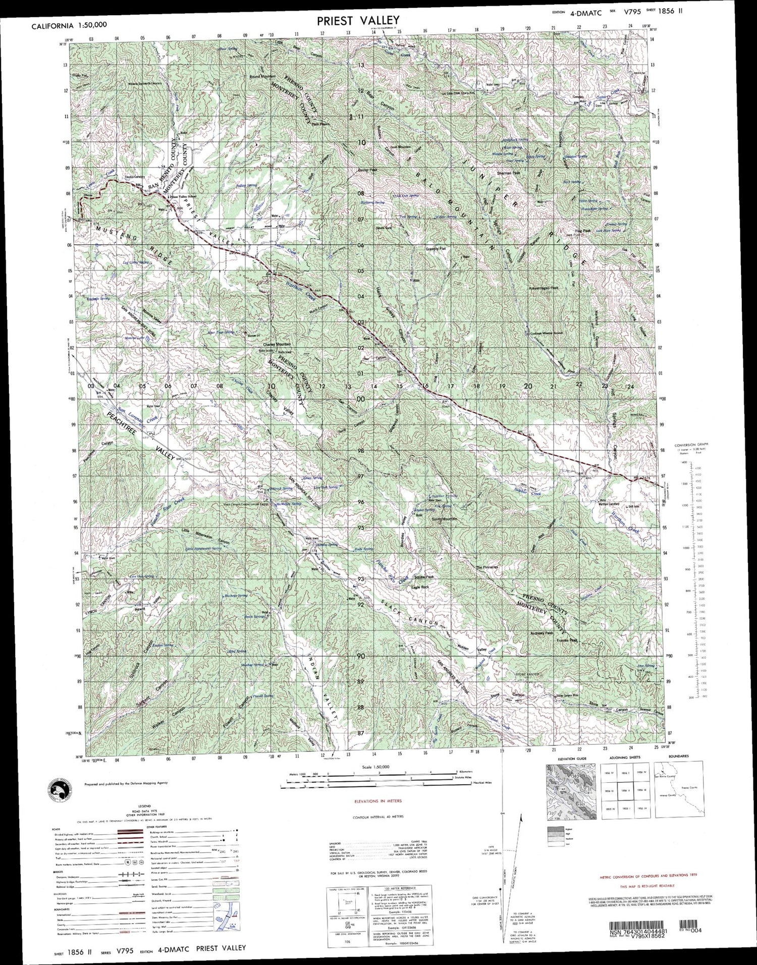 Priest Valley California Military 1:50,000 Map