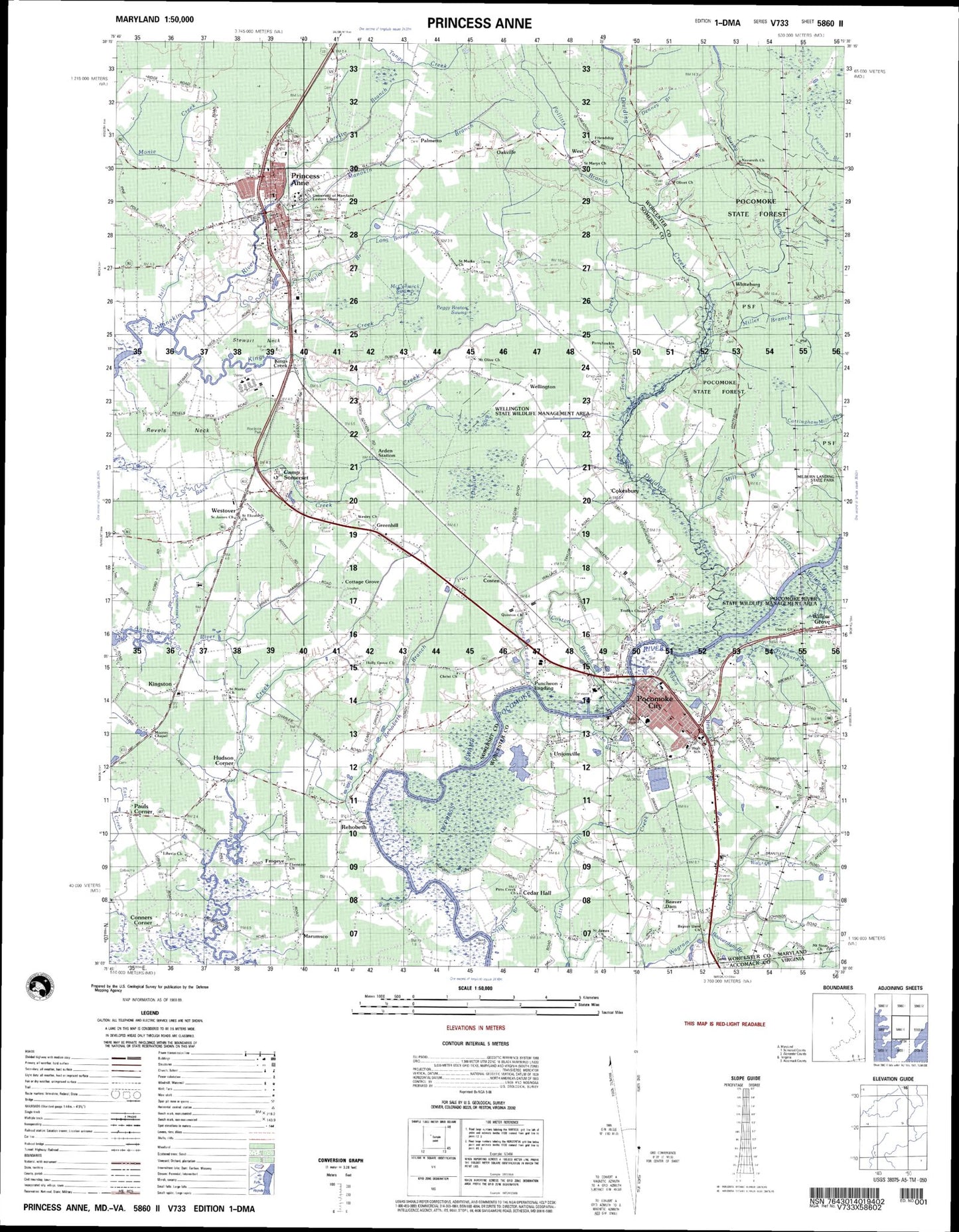 Princess Anne Maryland Military 1:50,000 Map