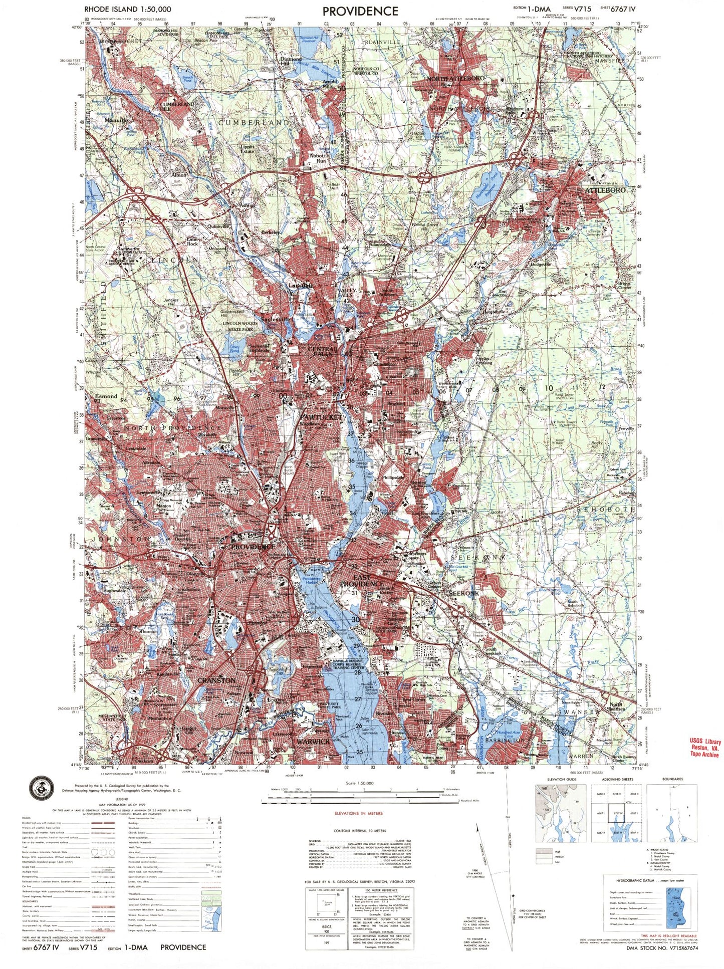 Providence Rhode Island Military 1:50,000 Map