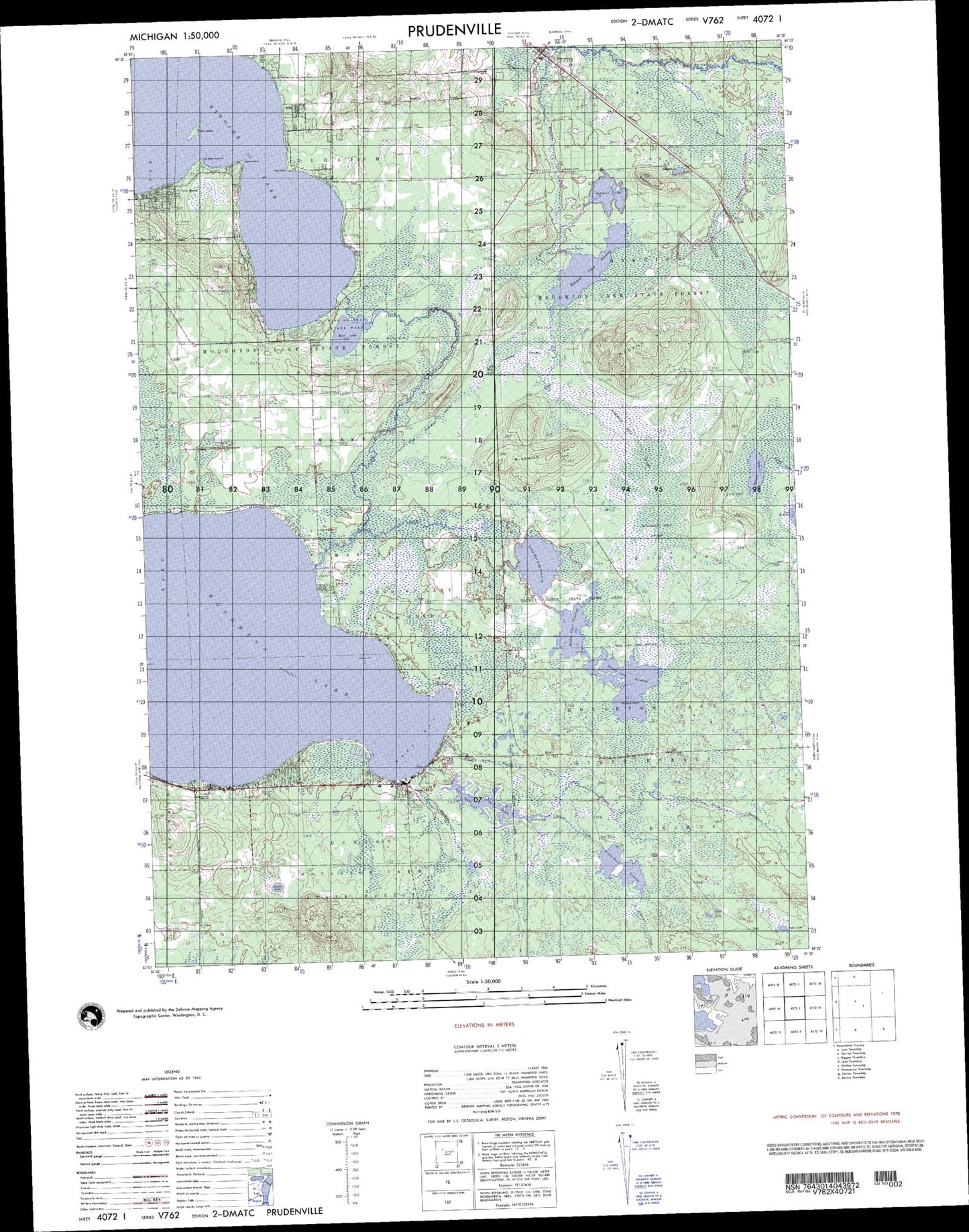 Prudenville Michigan Military 1:50,000 Map