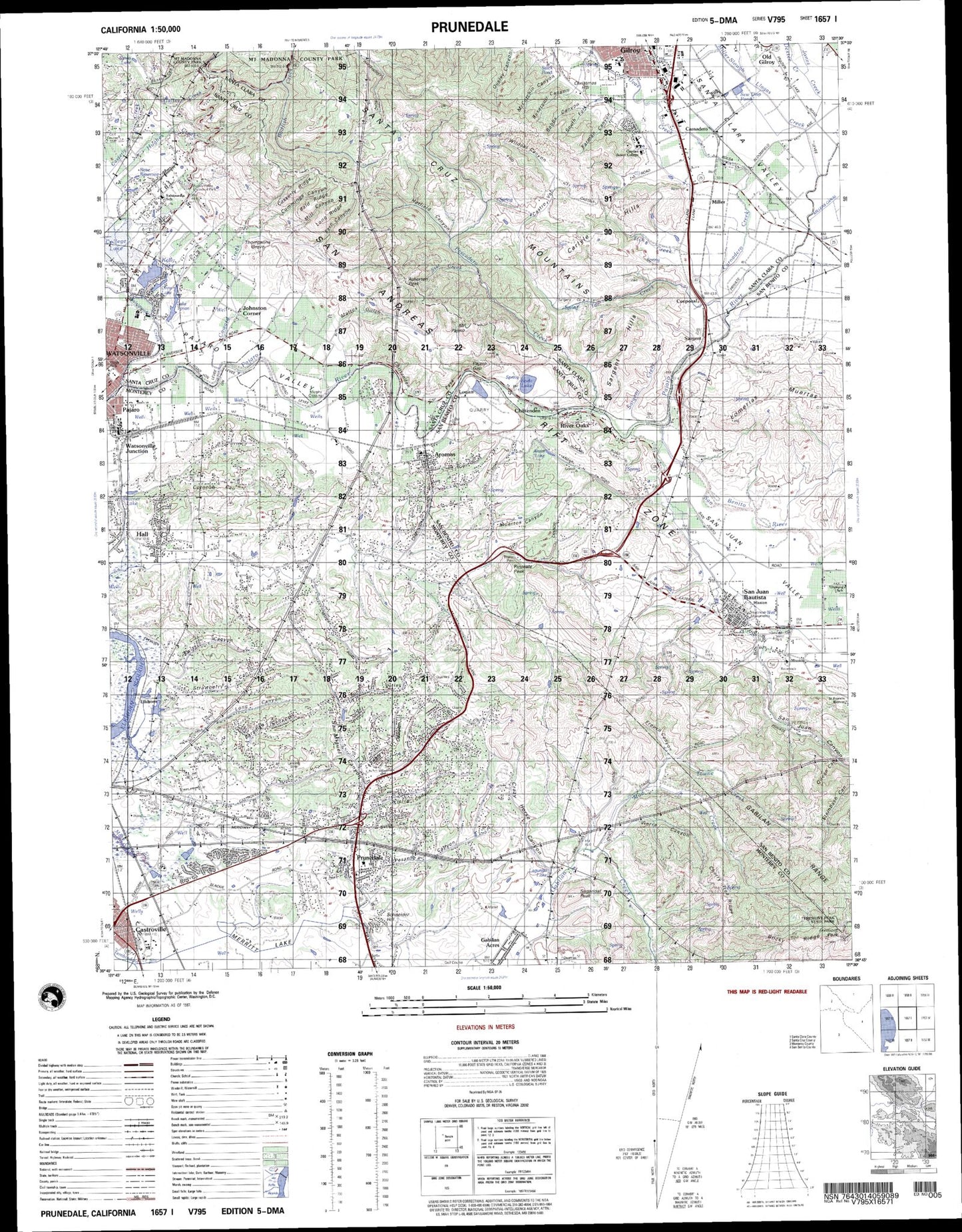 Prunedale California Military 1:50,000 Map