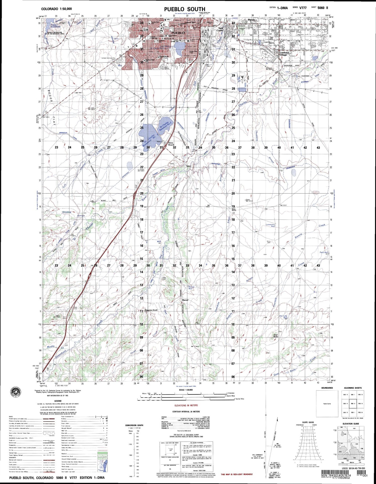 Pueblo South Colorado Military 1:50,000 Map