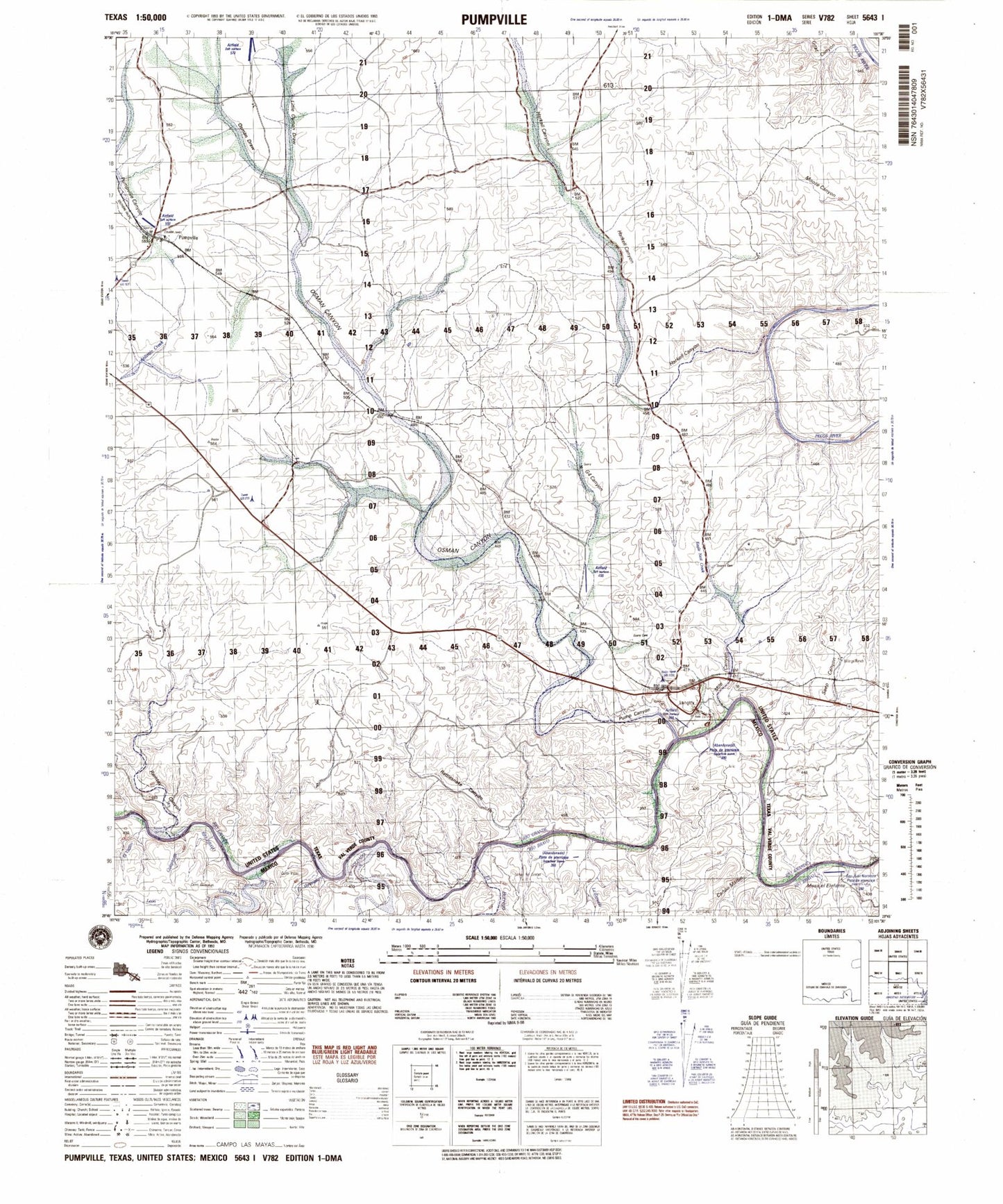 Pumpville Texas Military 1:50,000 Map