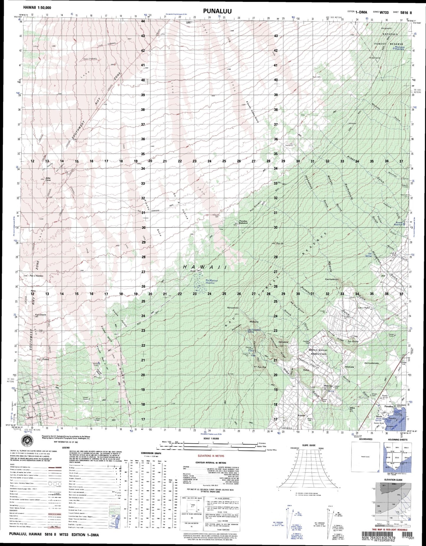 Punaluu Hawaii Military 1:50,000 Map