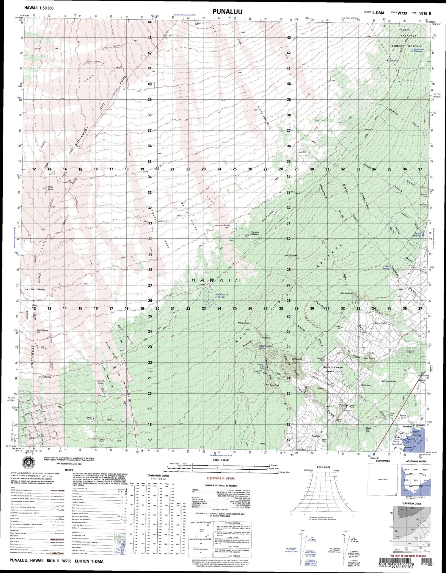 Punaluu Hawaii Military 1:50,000 Map