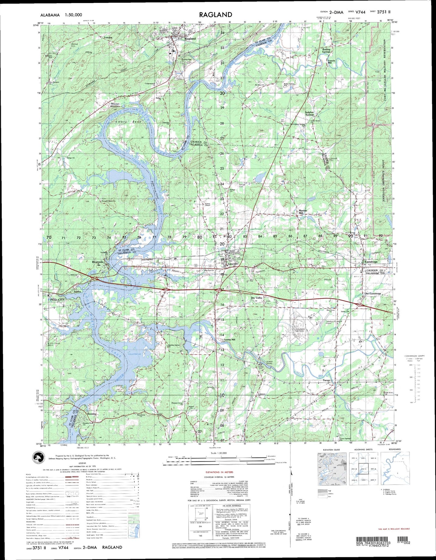 Ragland Alabama Military 1:50,000 Map