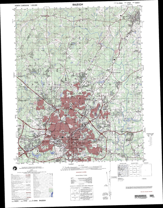 Raleigh North Carolina Military 1:50,000 Map