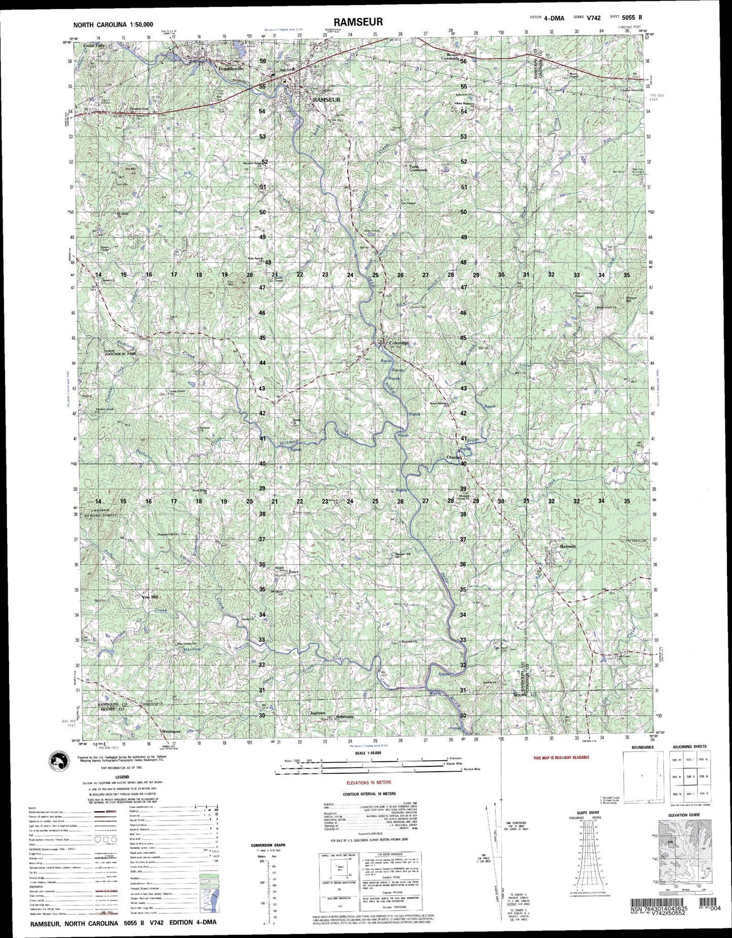 Ramseur North Carolina Military 1:50,000 Map