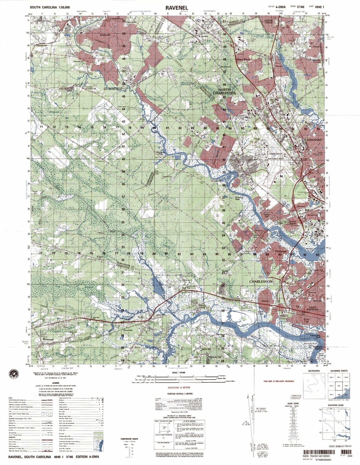 Ravenel South Carolina Military 1:50,000 Map