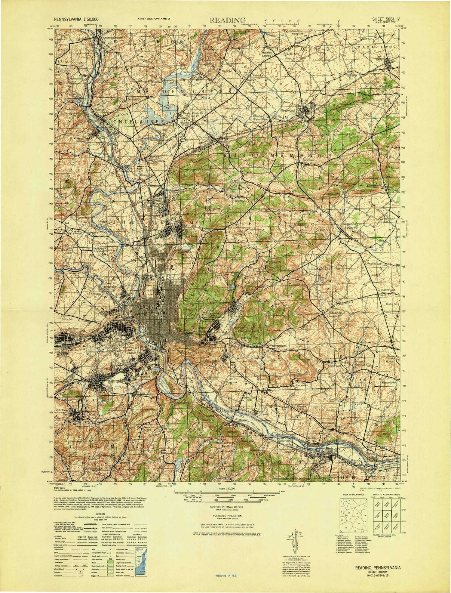 Reading Pennsylvania Military 1:50,000 Map