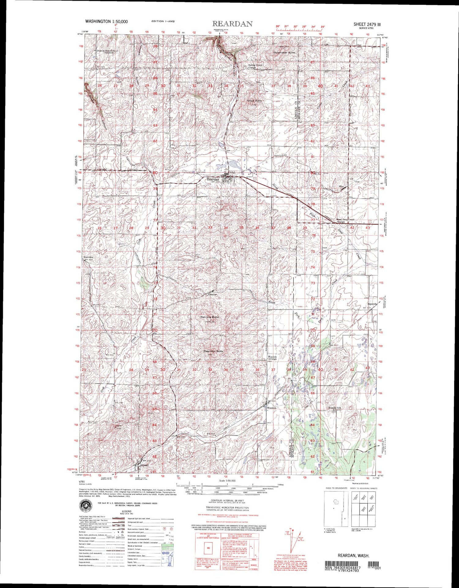 Reardan Washington Military 1:50,000 Map