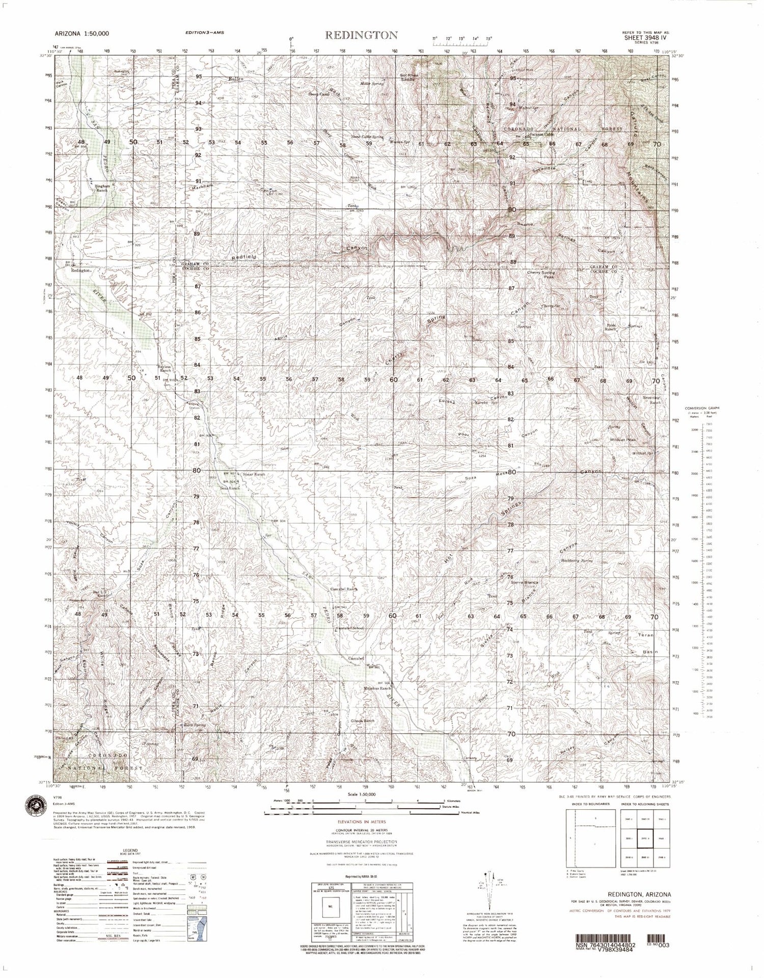 Redington Arizona Military 1:50,000 Map