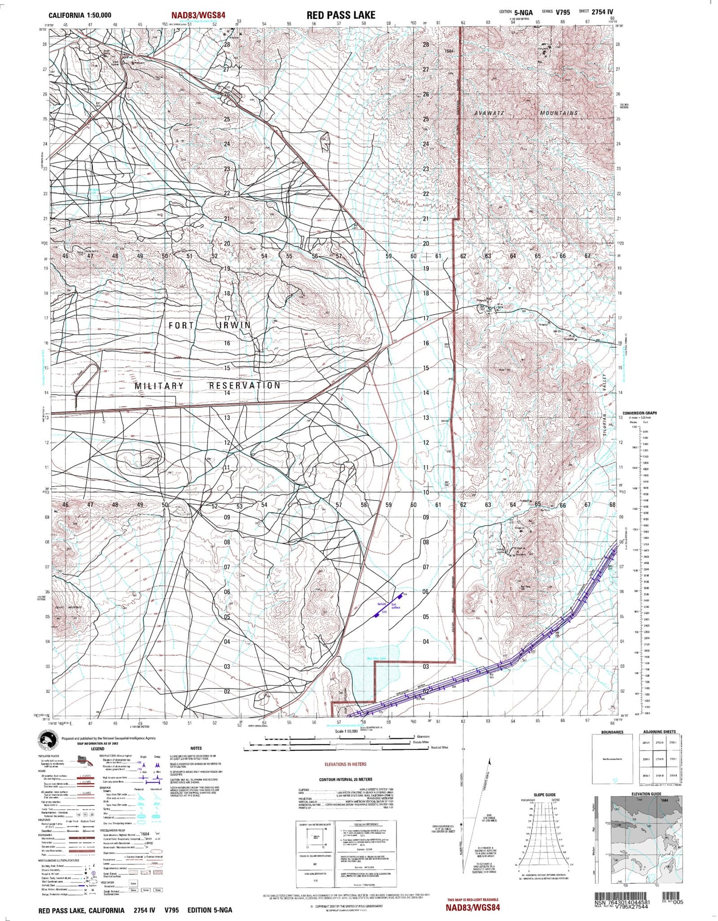 Red Pass Lake California Military 1:50,000 Map