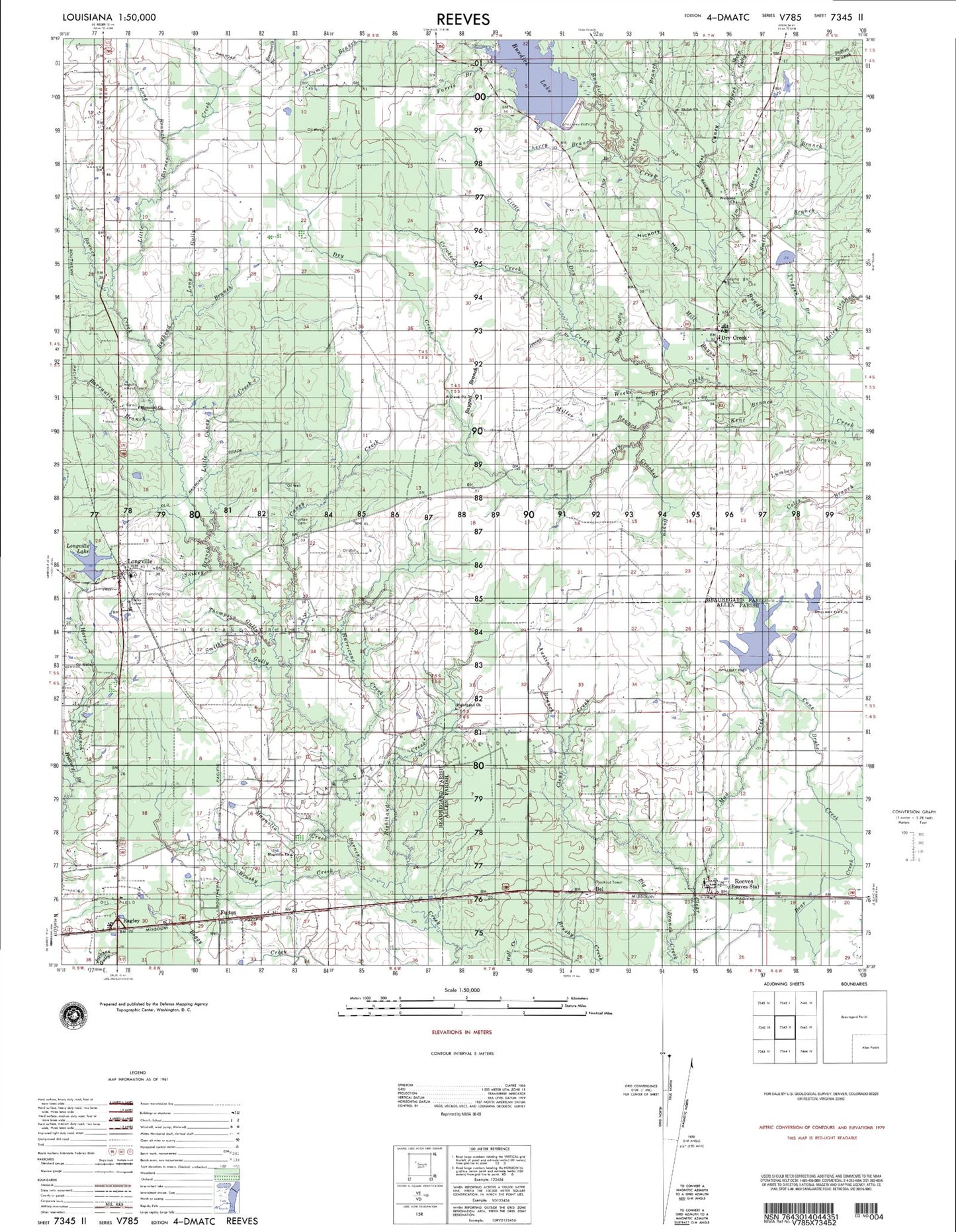 Reeves Louisiana Military 1:50,000 Map