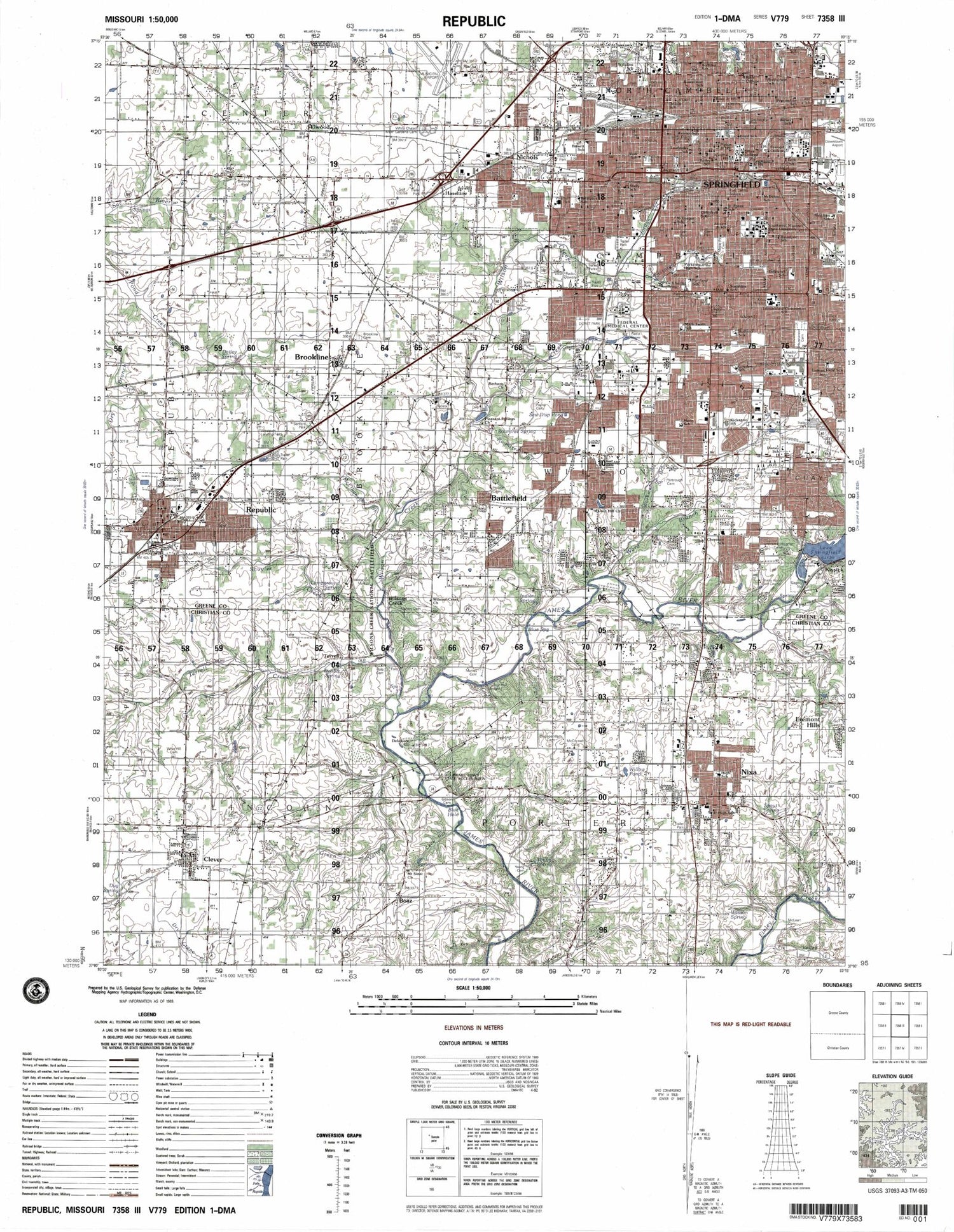 Republic Missouri Military 1:50,000 Map